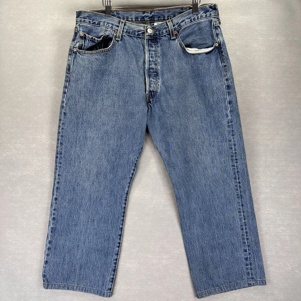 Levis Jeans Mens 38x30 (36x26 Fit) Blue Denim 501 Jeans Y2K 2007 Button Fly